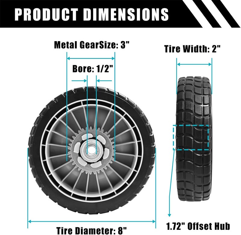 Sutmorly HRR216 Lawn Mower Rear Drive Wheel for 42710-VE2-M02ZE 42710-VE2-M00ZE 42710-VE2-M01ZE 42710-VG3-B00, 8" Wheel Assebmly Compatible with HRR216 HRS216 HRT216 Walk Behind Lawn Mower (Set of 2) - Image 2